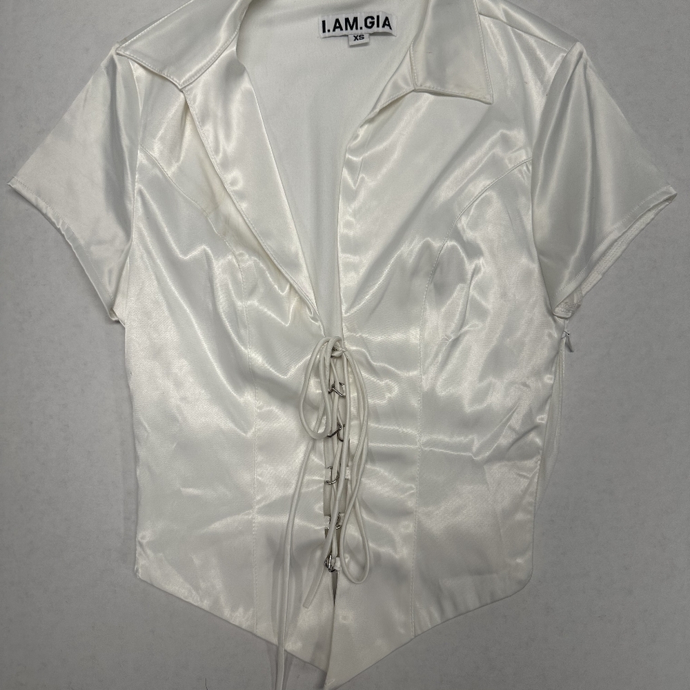 I.AM.GIA Women's White Satin Lace-Up Top